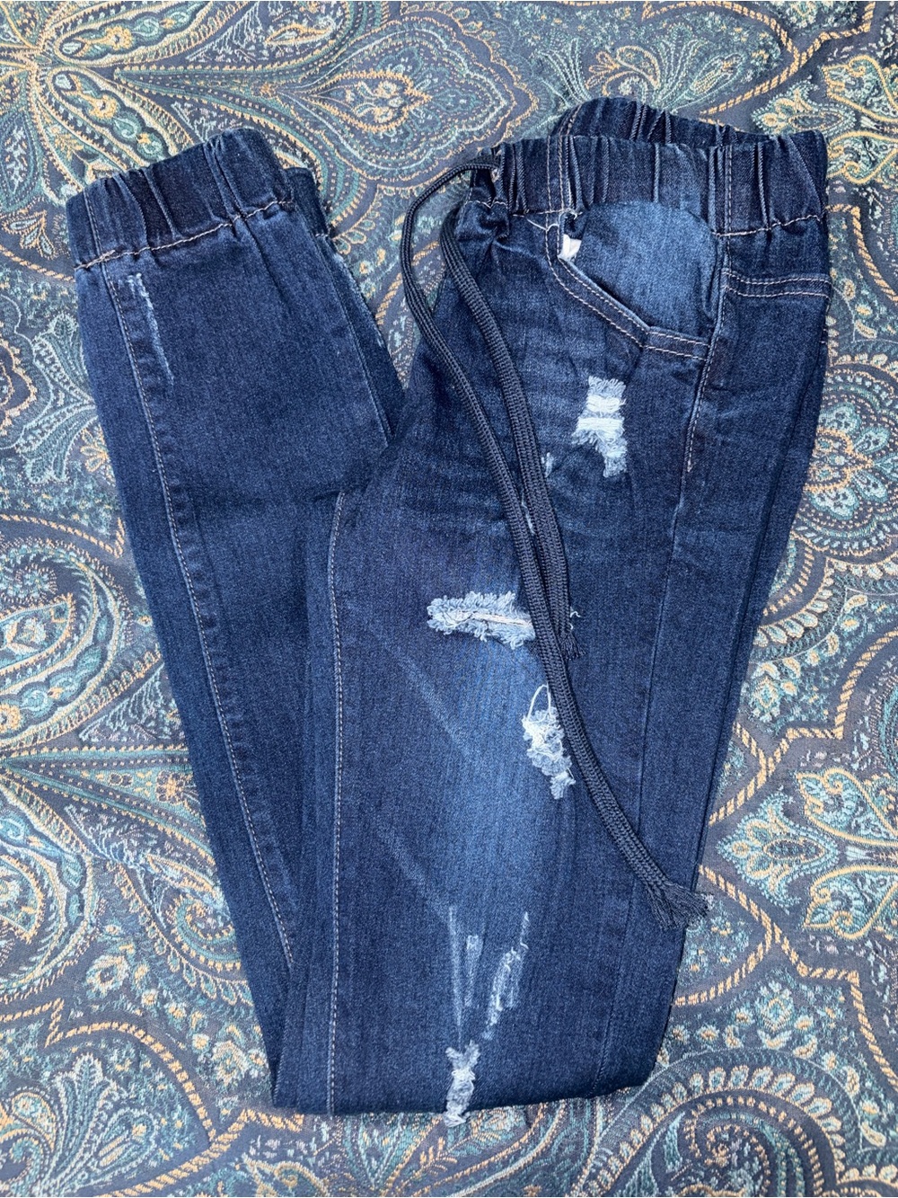 Dark Blue Distressed Jogger Jeans